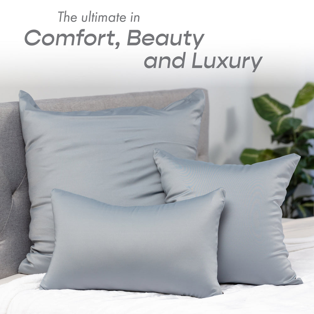 Throw Pillow – Light Grey: 1 PCS Luxurious Premium Microbead Pillow With 85/15 Nylon/Spandex Fabric. Forever Fluffy, Outstanding Beauty & Support. Silky, Soft & Beyond Comfortable