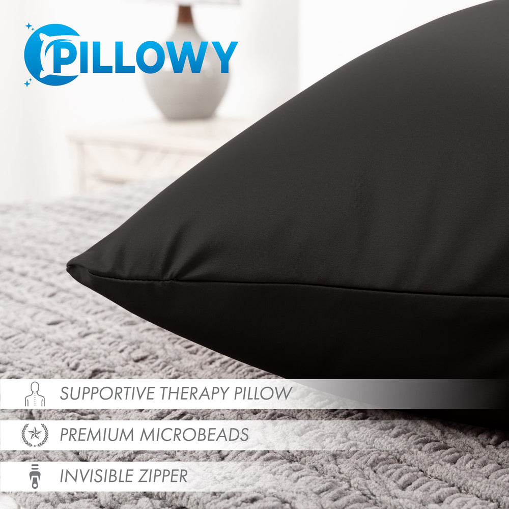 Throw Pillow – Black: 1 PCS Luxurious Premium Microbead Pillow With 85/15 Nylon/Spandex Fabric. Forever Fluffy, Outstanding Beauty & Support. Silky, Soft & Beyond Comfortable