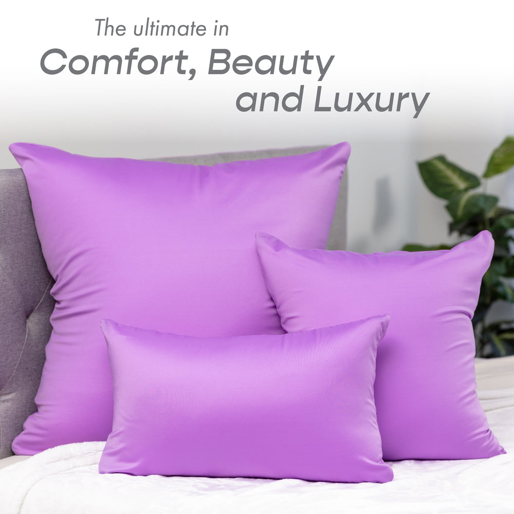 Throw Pillow – Purple: 1 PCS Luxurious Premium Microbead Pillow With 85/15 Nylon/Spandex Fabric. Forever Fluffy, Outstanding Beauty & Support. Silky, Soft & Beyond Comfortable