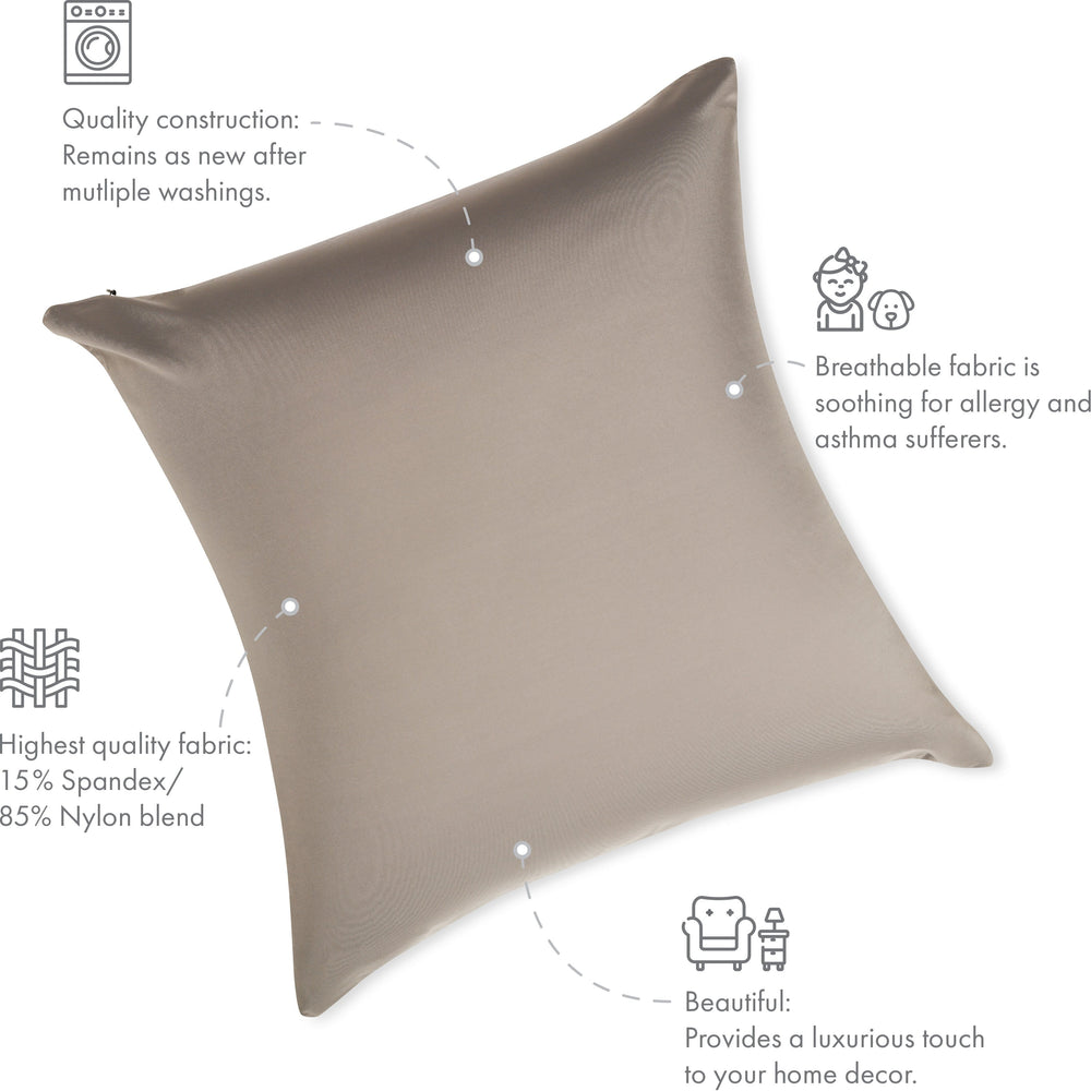 Throw Pillow – Stone Grey: 1 PCS Luxurious Premium Microbead Pillow With 85/15 Nylon/Spandex Fabric. Forever Fluffy, Outstanding Beauty & Support. Silky, Soft & Beyond Comfortable