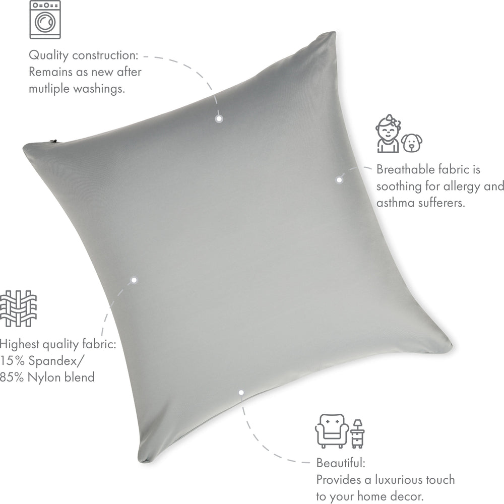 Throw Pillow – Light Grey: 1 PCS Luxurious Premium Microbead Pillow With 85/15 Nylon/Spandex Fabric. Forever Fluffy, Outstanding Beauty & Support. Silky, Soft & Beyond Comfortable