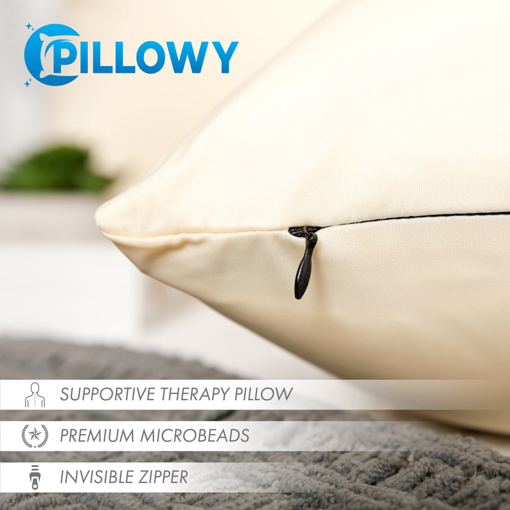 Throw Pillow – Off white- Creme: 1 PCS Luxurious Premium Microbead Pillow With 85/15 Nylon/Spandex Fabric. Forever Fluffy, Outstanding Beauty & Support. Silky, Soft & Beyond Comfortable