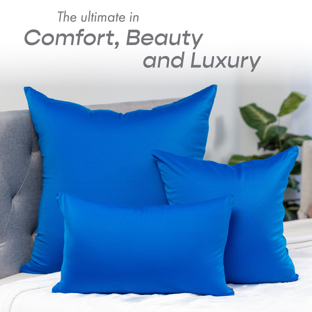 Throw Pillow – Yeal Blue: 1 PCS Luxurious Premium Microbead Pillow With 85/15 Nylon/Spandex Fabric. Forever Fluffy, Outstanding Beauty & Support. Silky, Soft & Beyond Comfortable