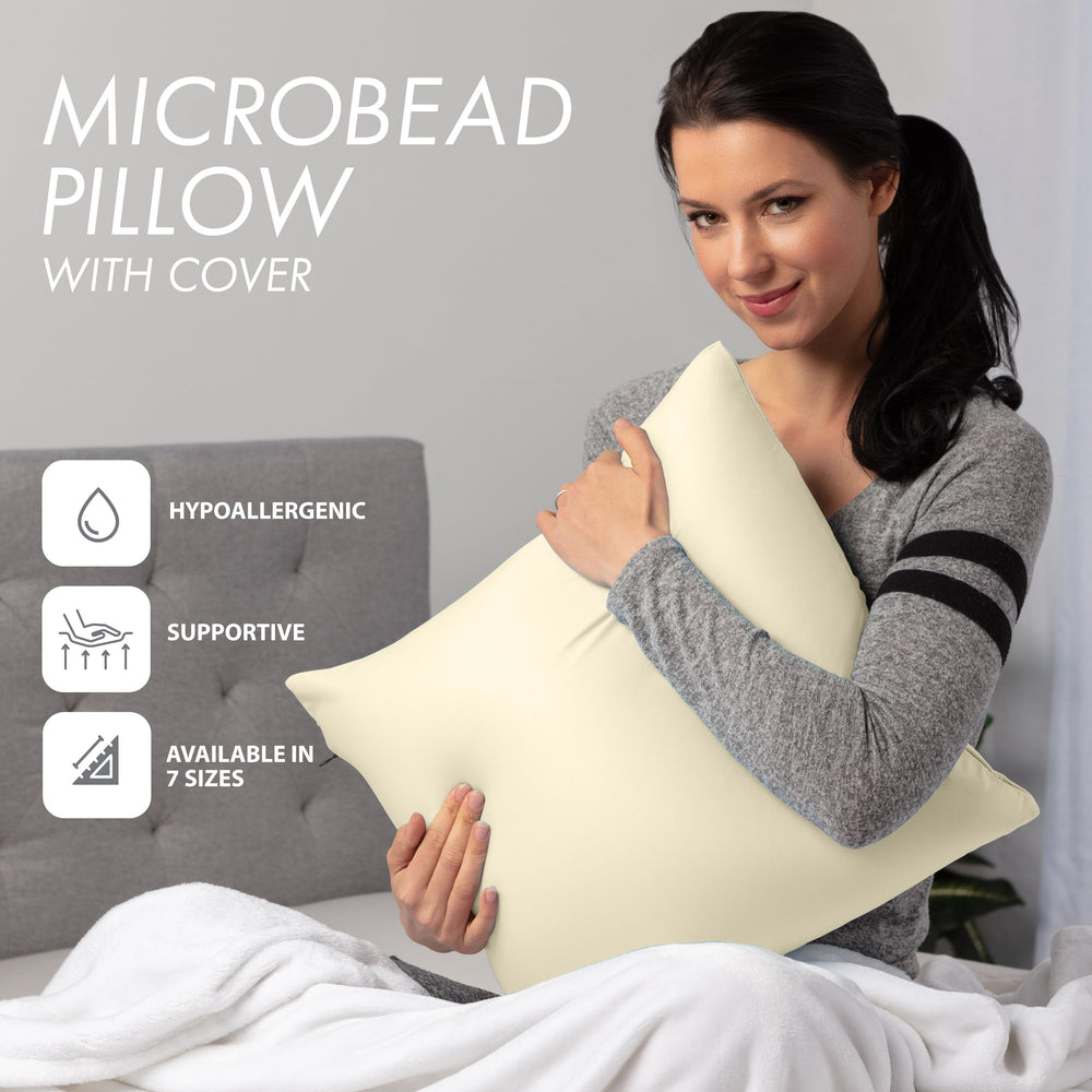 Throw Pillow – Off white- Creme: 1 PCS Luxurious Premium Microbead Pillow With 85/15 Nylon/Spandex Fabric. Forever Fluffy, Outstanding Beauty & Support. Silky, Soft & Beyond Comfortable