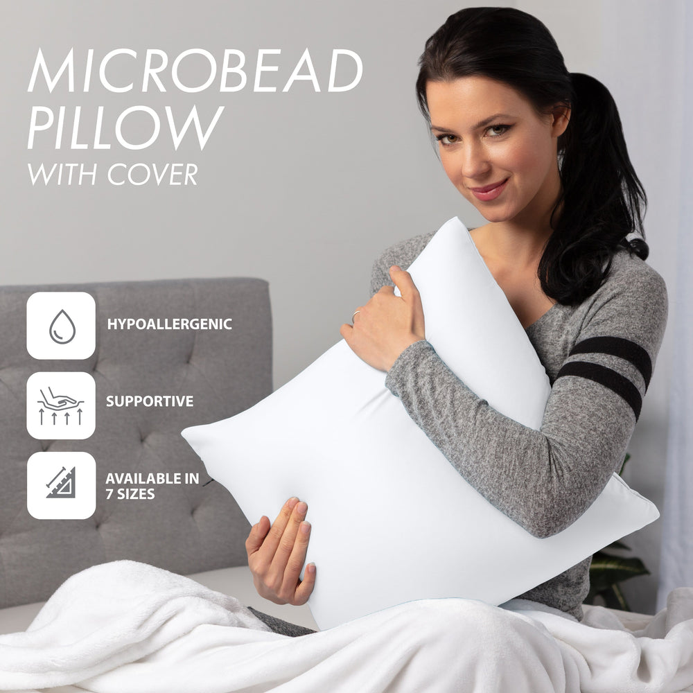 Throw Pillow – White: 1 PCS Luxurious Premium Microbead Pillow With 85/15 Nylon/Spandex Fabric. Forever Fluffy, Outstanding Beauty & Support. Silky, Soft & Beyond Comfortable