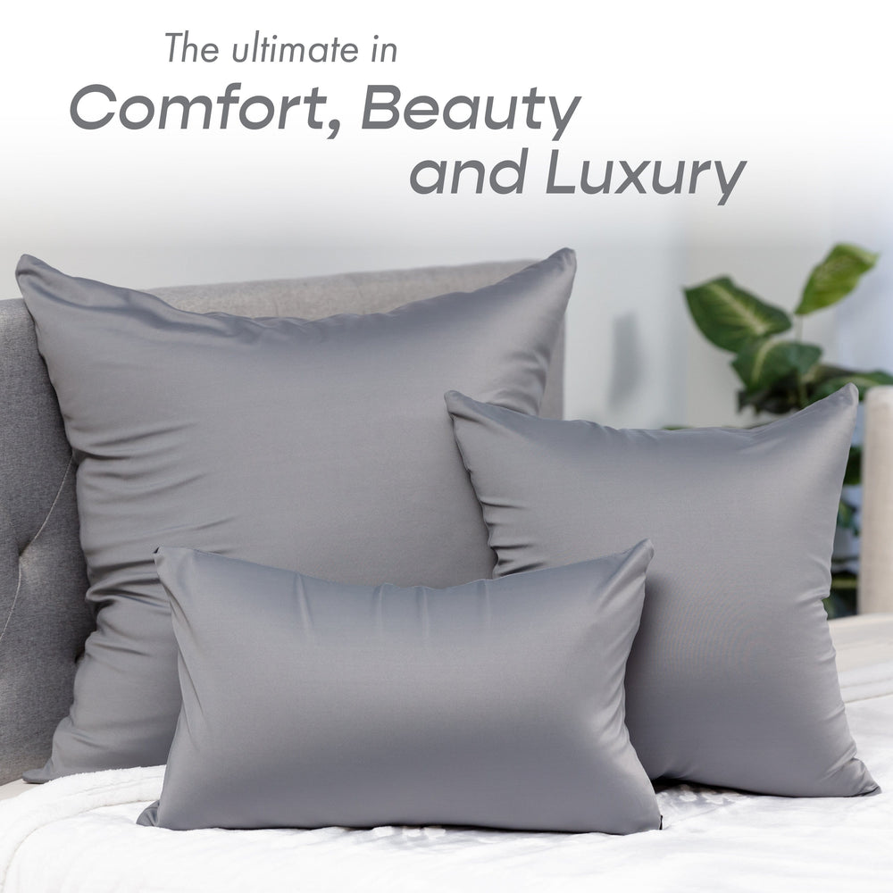 Throw Pillow – Dark Grey: 1 PCS Luxurious Premium Microbead Pillow With 85/15 Nylon/Spandex Fabric. Forever Fluffy, Outstanding Beauty & Support. Silky, Soft & Beyond Comfortable