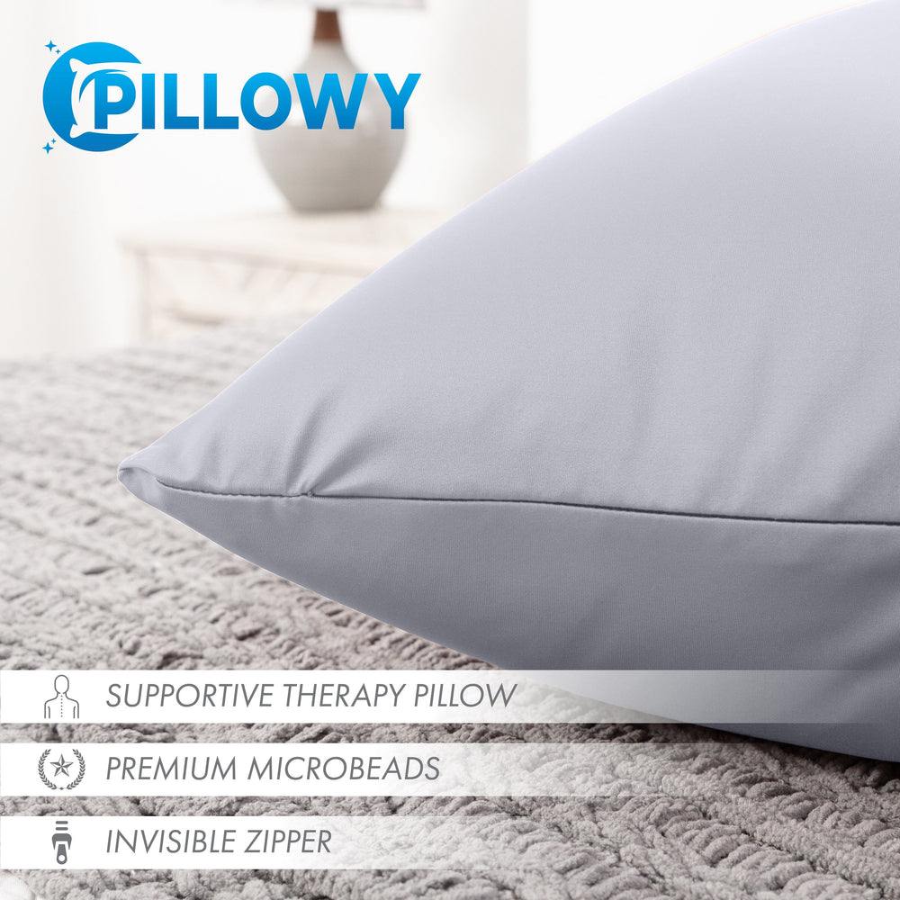 Throw Pillow – Light Grey: 1 PCS Luxurious Premium Microbead Pillow With 85/15 Nylon/Spandex Fabric. Forever Fluffy, Outstanding Beauty & Support. Silky, Soft & Beyond Comfortable