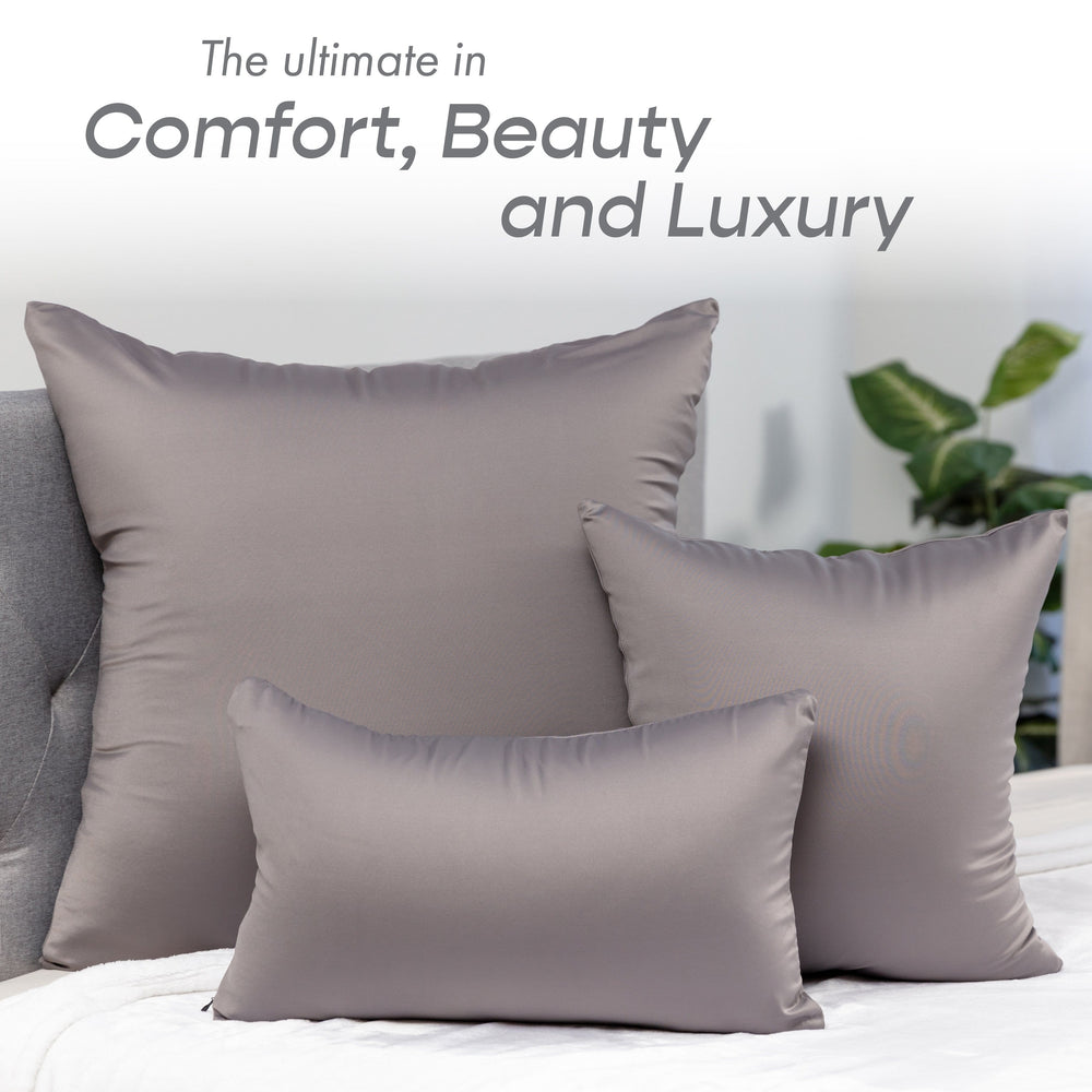 Throw Pillow – Stone Grey: 1 PCS Luxurious Premium Microbead Pillow With 85/15 Nylon/Spandex Fabric. Forever Fluffy, Outstanding Beauty & Support. Silky, Soft & Beyond Comfortable